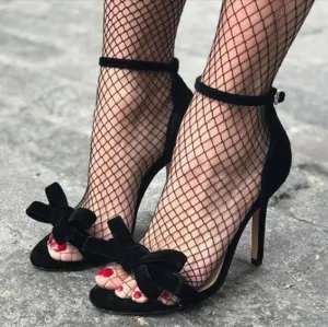 Black Bow Suede High Heels Sandals