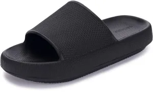 BRONAX Unisex House Slides for Women and Men Size 9 Indoor Pillow Slippers Sandals Sandles for Female Comfy Cushioning Thick Sole 40-41 Black