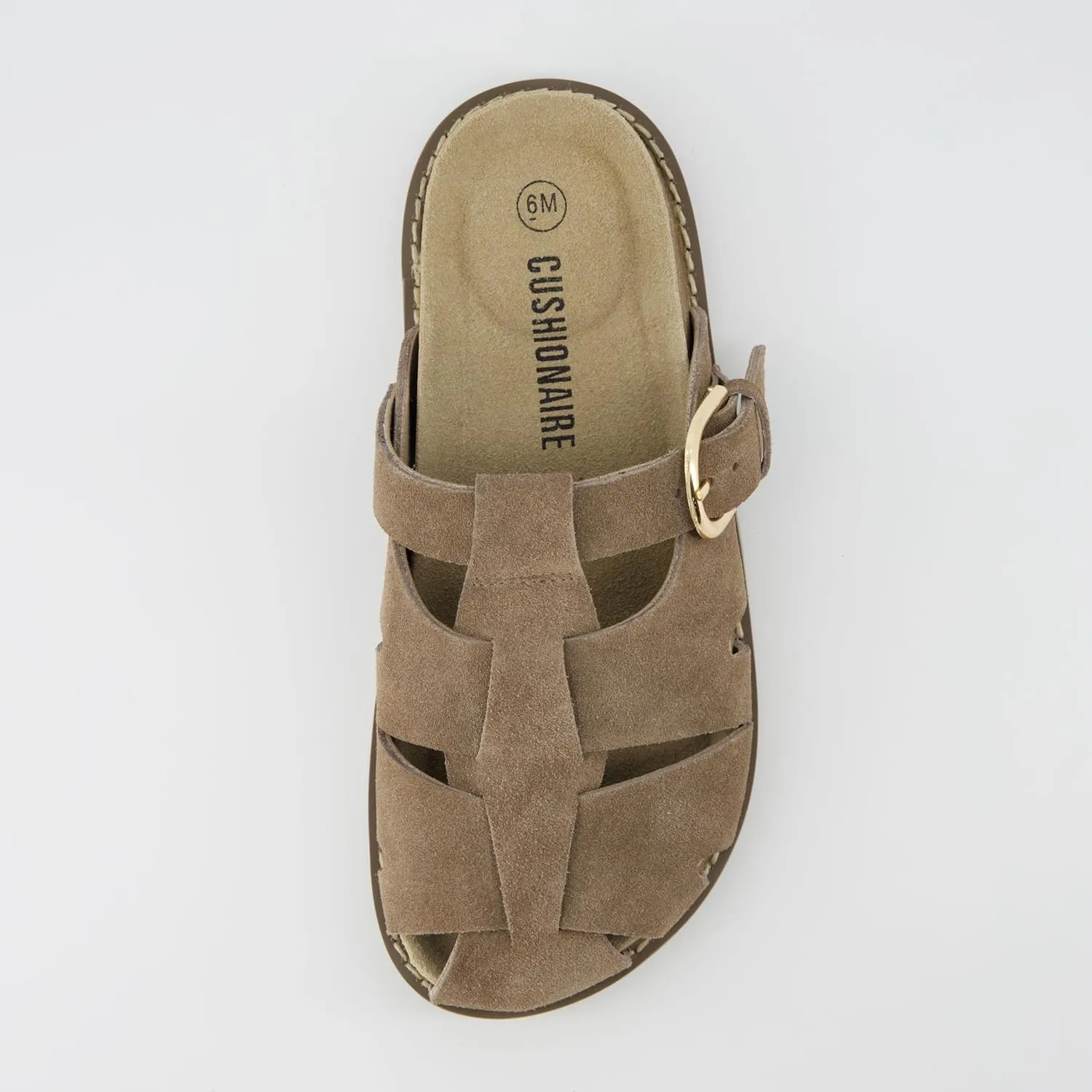 CUSHIONAIRE Benson Womens Fisherman Clog  Suede Slip-On Sandal with Adjustable Buckle & Contoured Cork Footbed