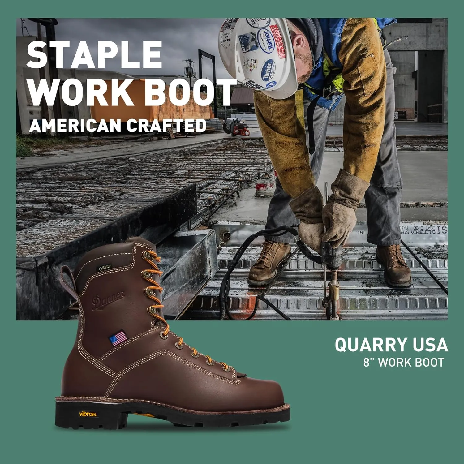 Danner 8 Quarry USA Waterproof Work Boots for Men - Full-Grain Leather with Gore-Tex, 3-Density Cushion Footbed & Traction Heel Outsole, EH Resistant