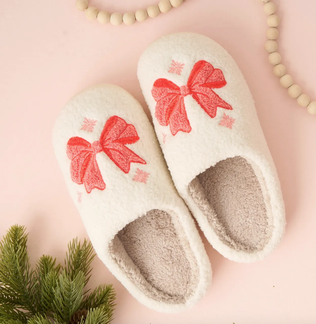 Feeling Festive Fuzzy Bow Slippers
