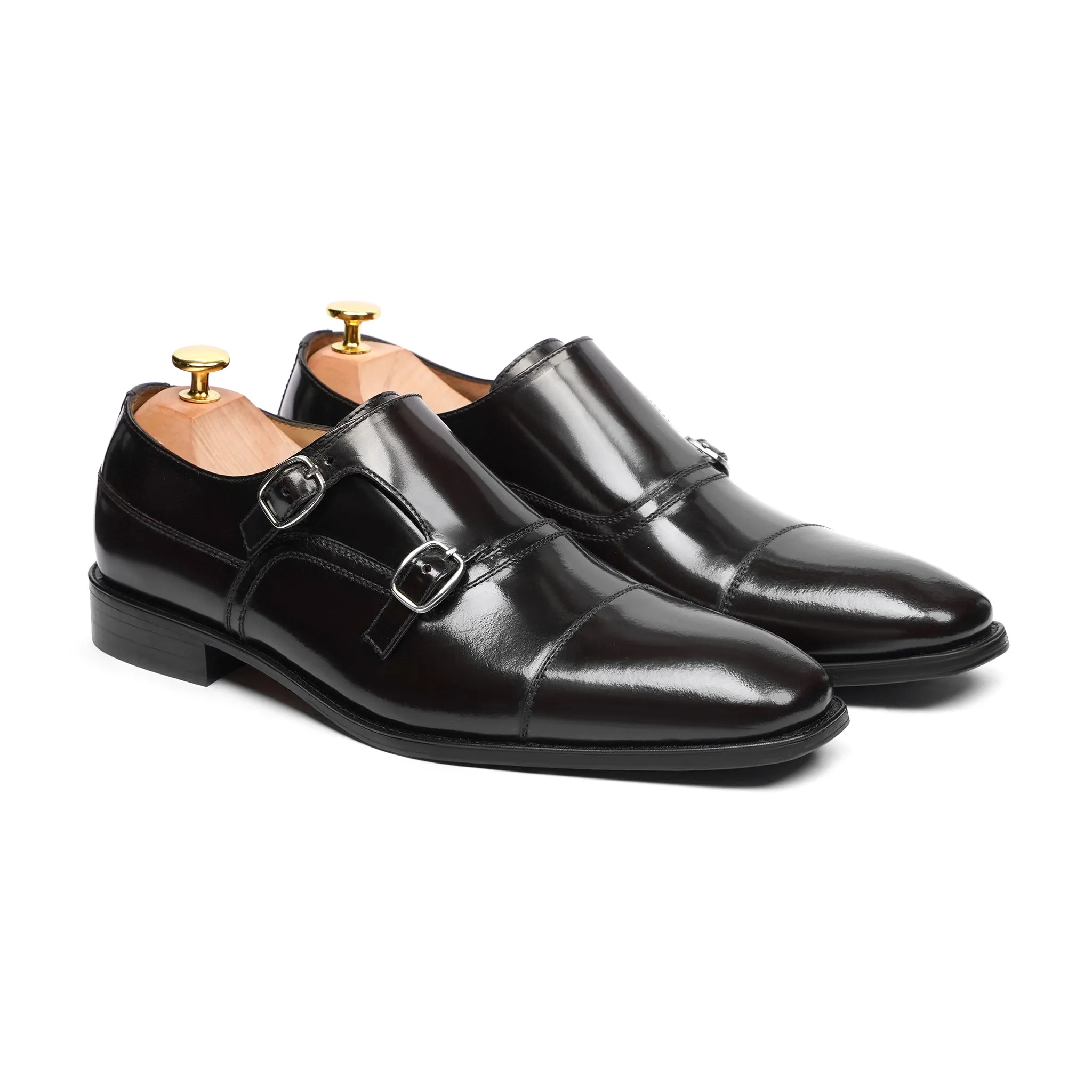 Fenti - Men's Black Box Leather High Shine Double Monkstrap