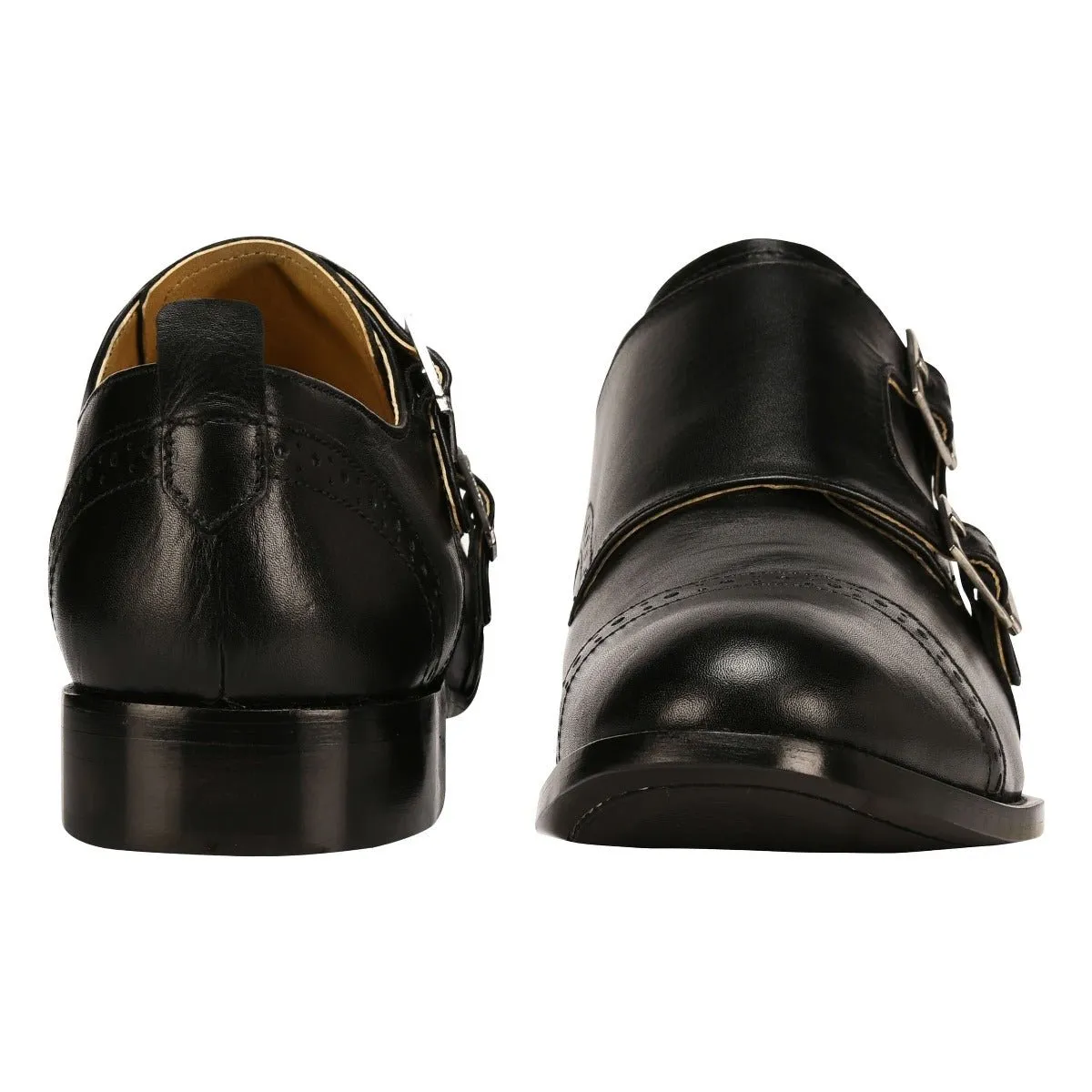 Gosling Leather Oxford Style Double Buckle Monk Straps Shoes For Men
