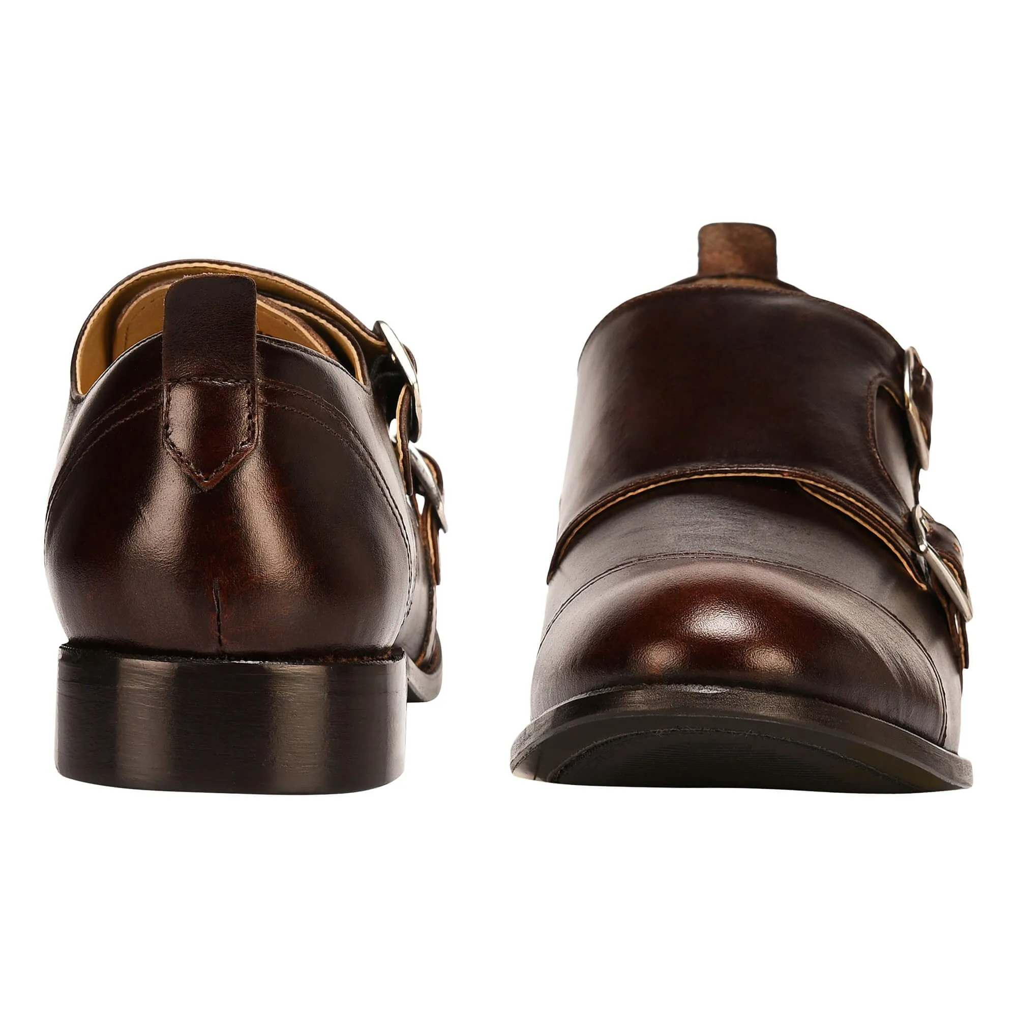 Gosling Leather Oxford Style Double Buckle Monk Straps Shoes For Men