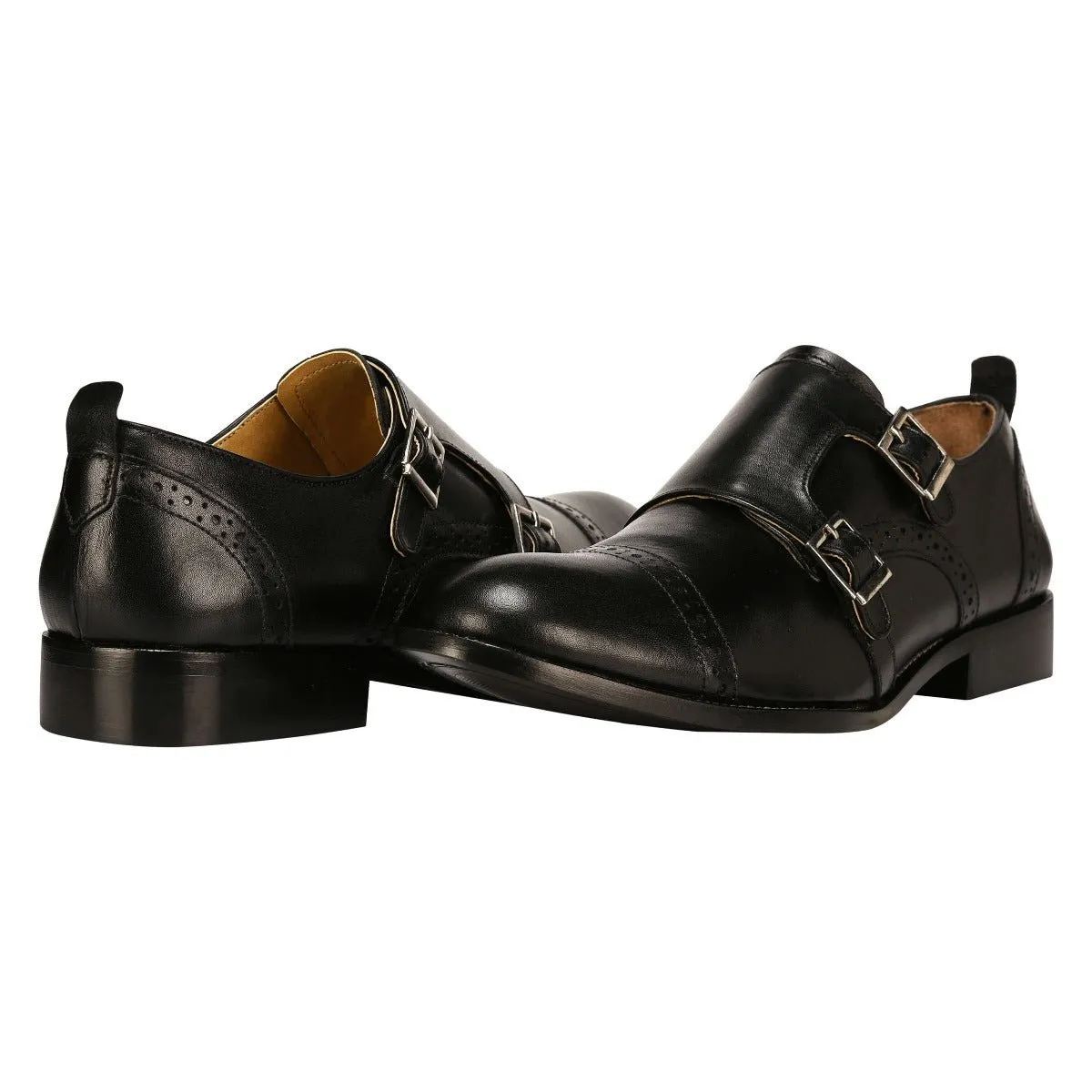 Gosling Leather Oxford Style Double Buckle Monk Straps Shoes For Men