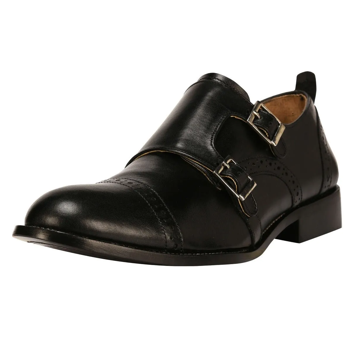 Gosling Leather Oxford Style Double Buckle Monk Straps Shoes For Men