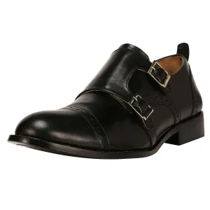 Gosling Leather Oxford Style Double Buckle Monk Straps Shoes For Men