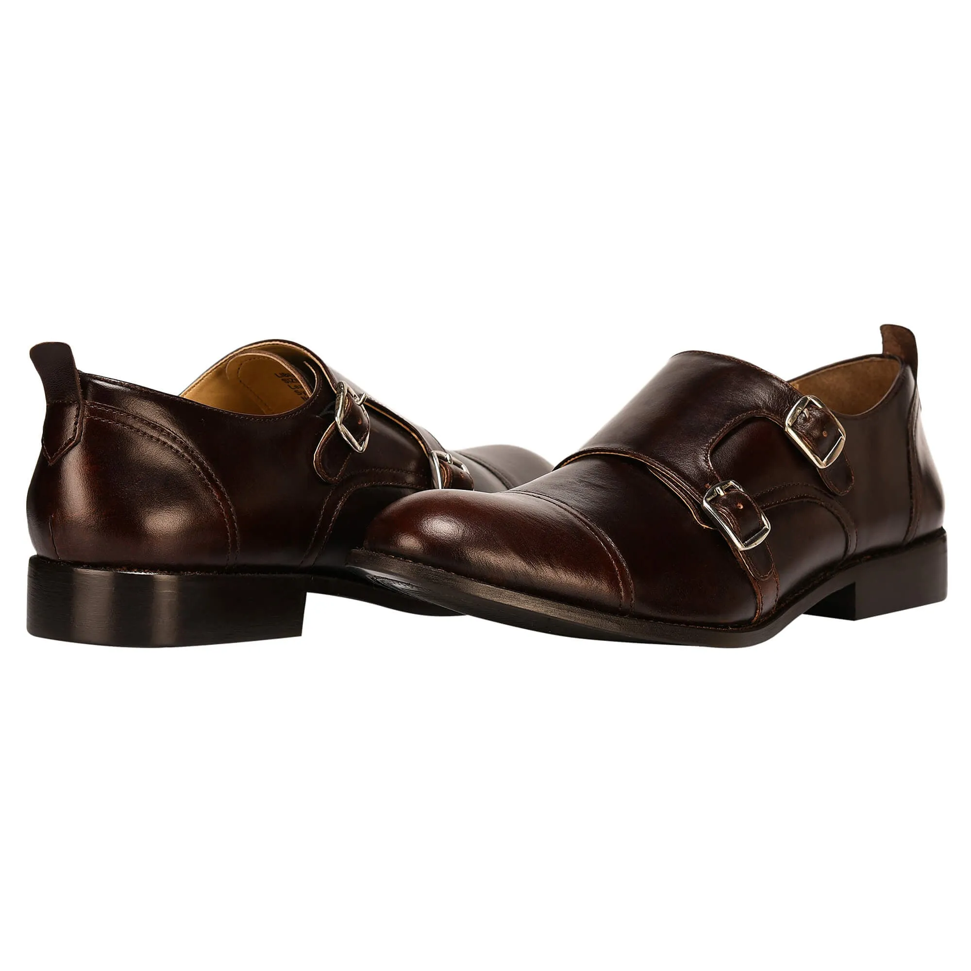Gosling Leather Oxford Style Double Buckle Monk Straps Shoes For Men