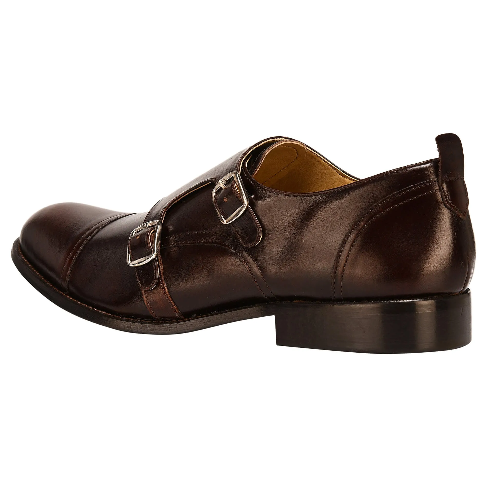 Gosling Leather Oxford Style Double Buckle Monk Straps Shoes For Men