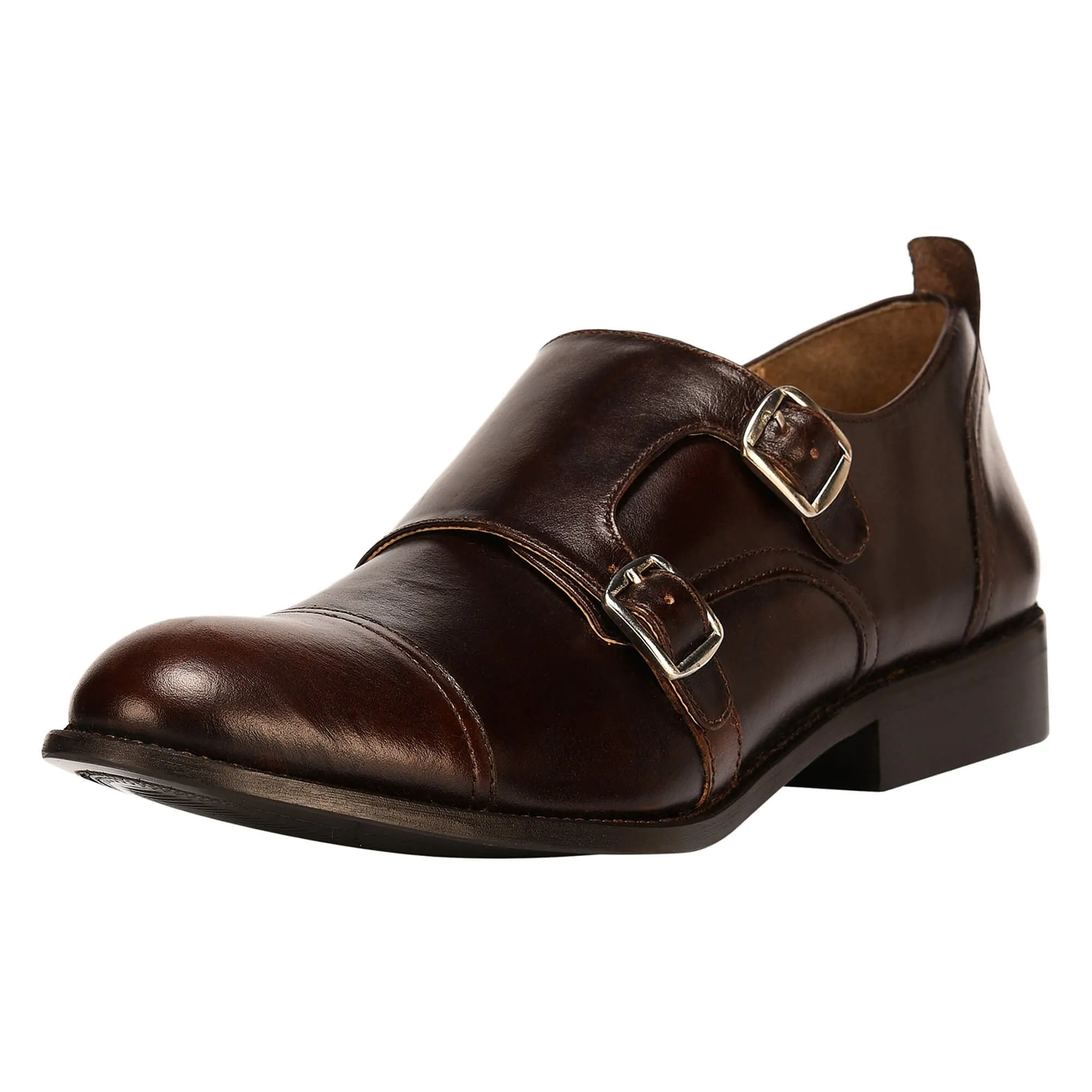 Gosling Leather Oxford Style Double Buckle Monk Straps Shoes For Men