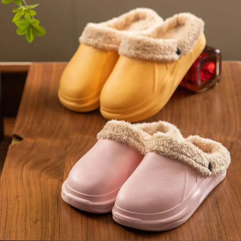 Groovywish Women 2-in-1 Anti-slip Slippers Removable Fur Indoor Footwear