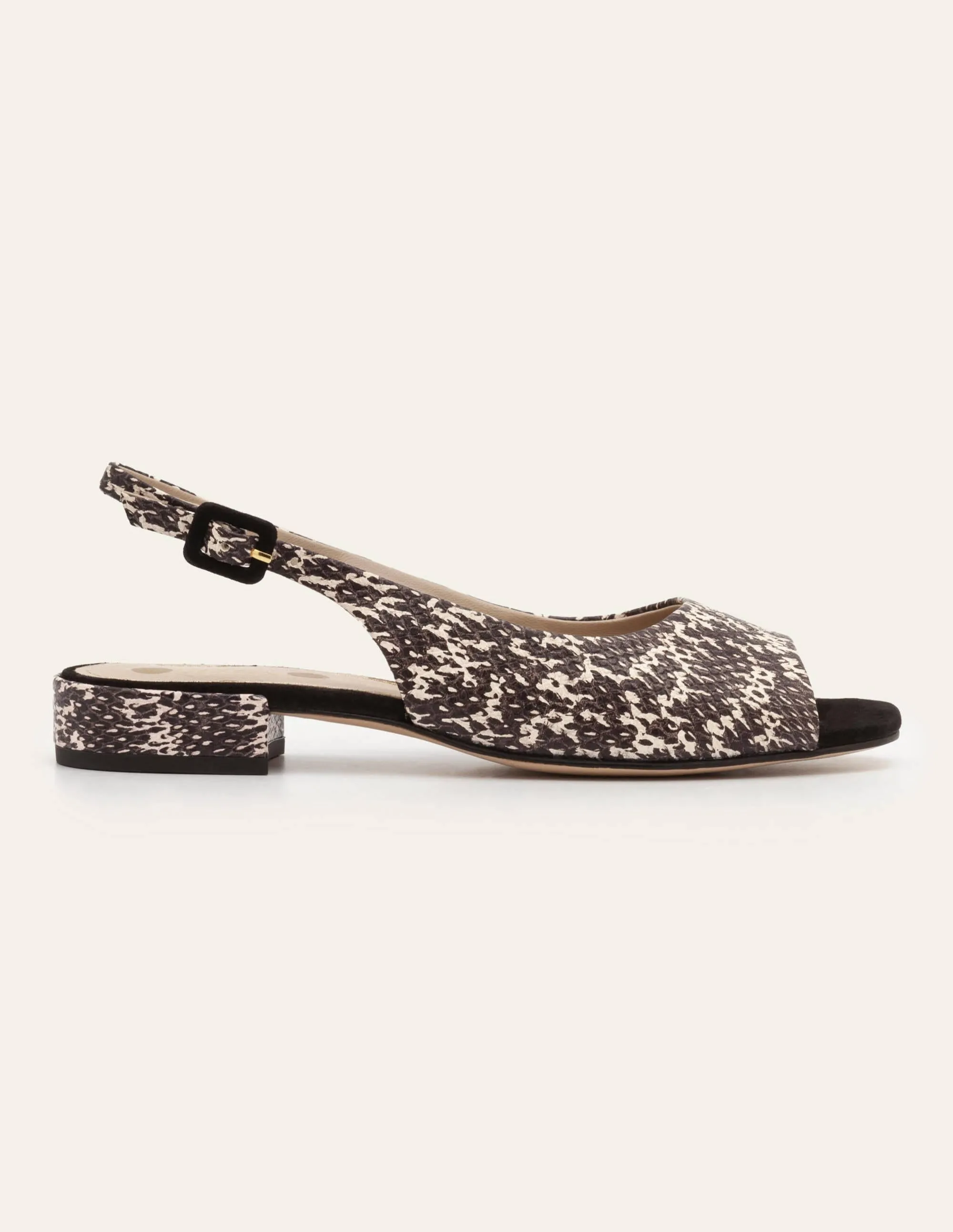 Ivy Low Heel Slingbacks-Black/White Snake