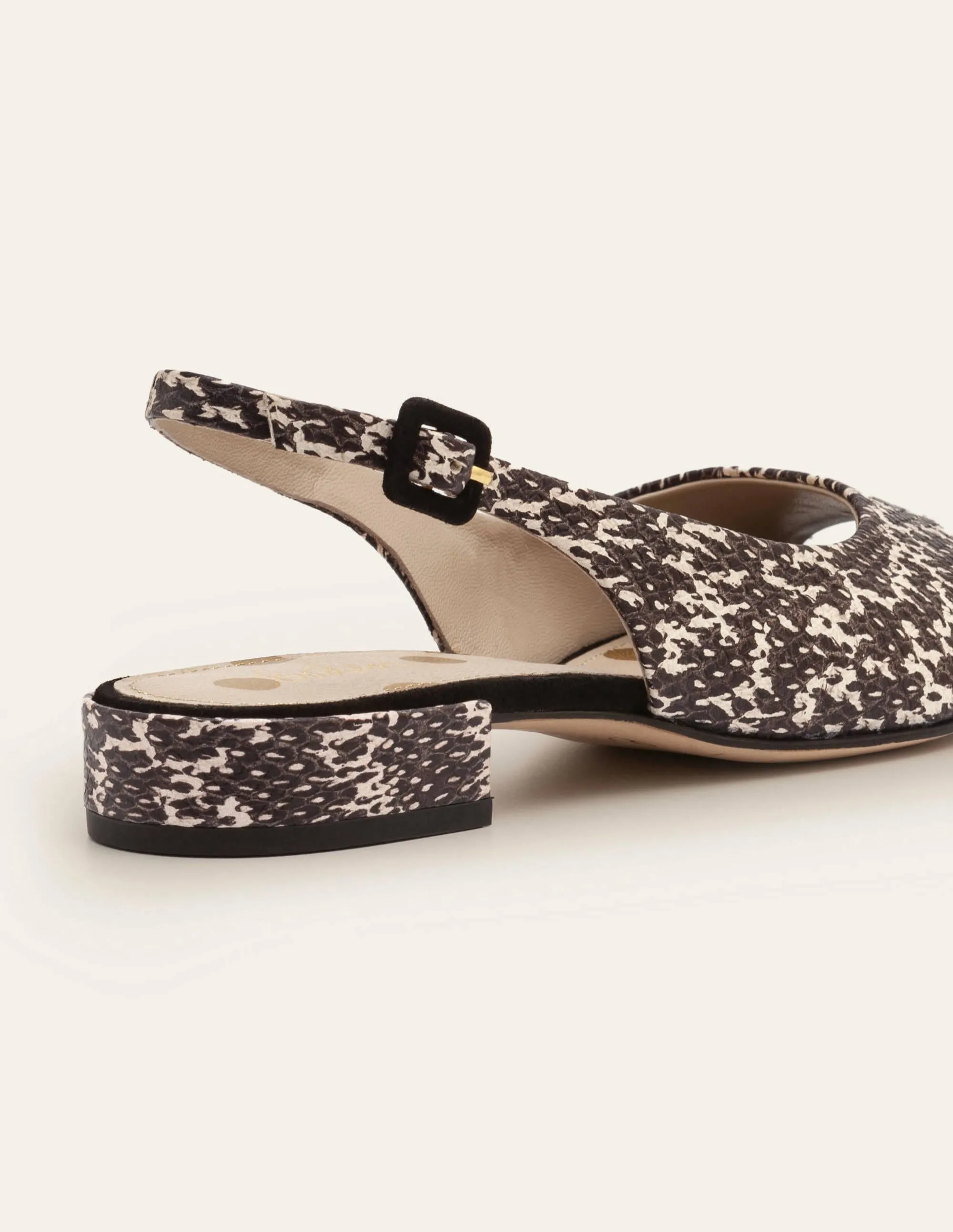 Ivy Low Heel Slingbacks-Black/White Snake
