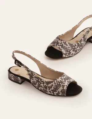 Ivy Low Heel Slingbacks-Black/White Snake