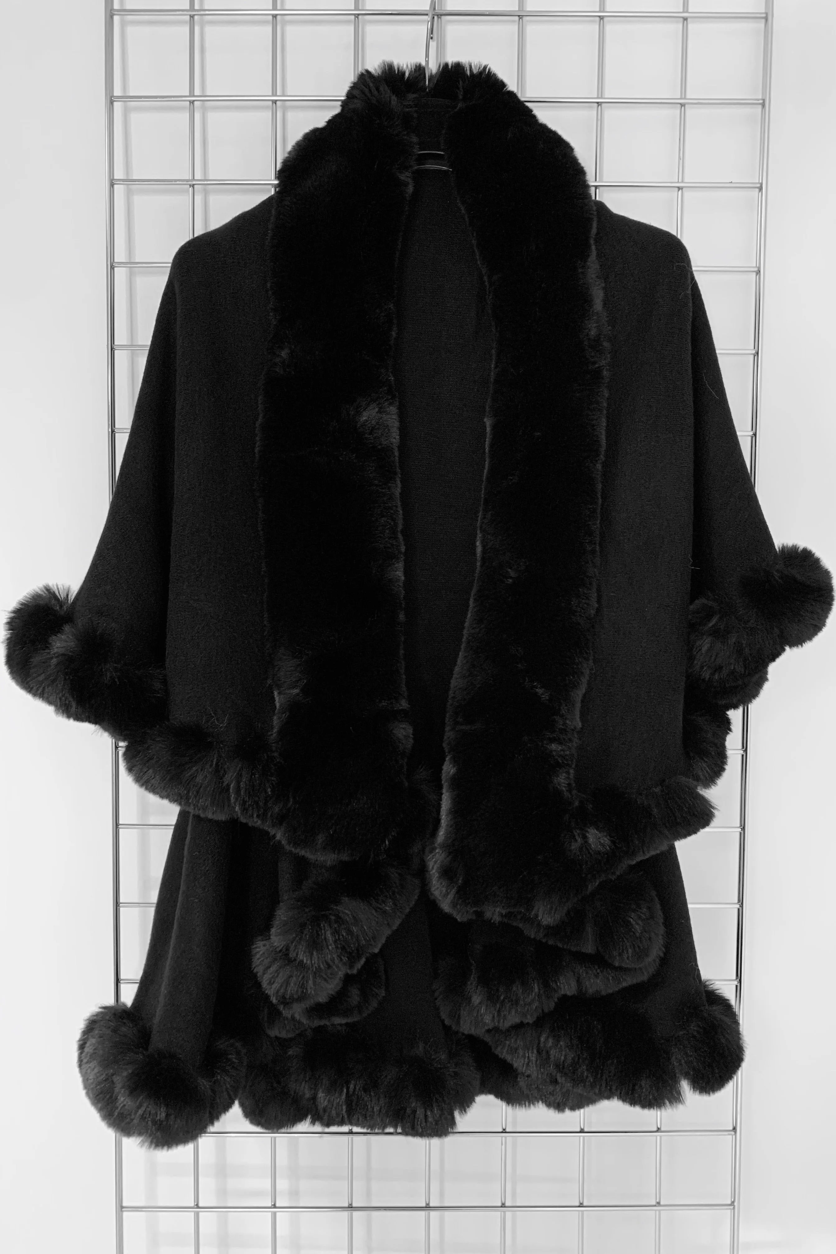 Khleo Black Faux Fur Double Layer Cape