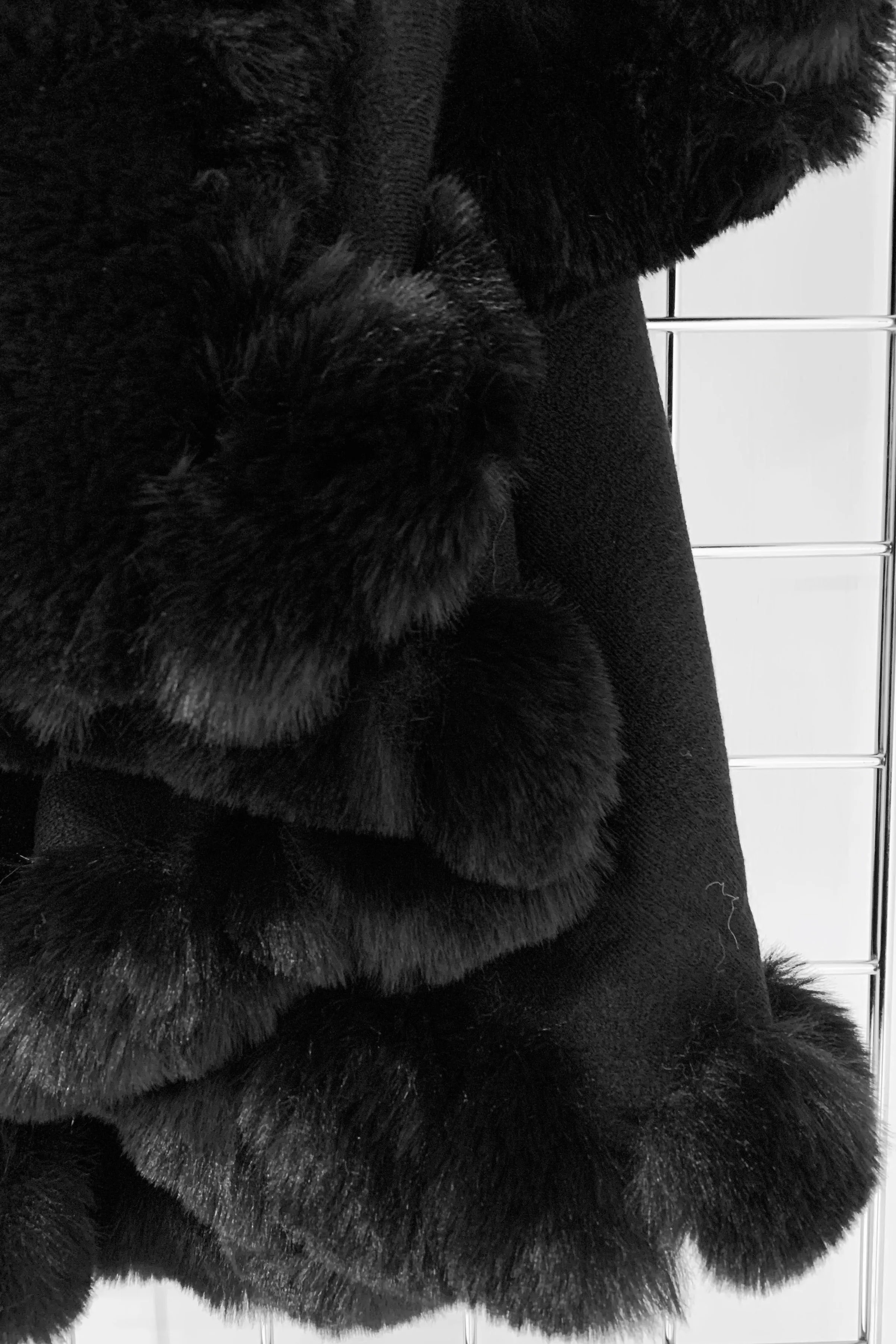 Khleo Black Faux Fur Double Layer Cape