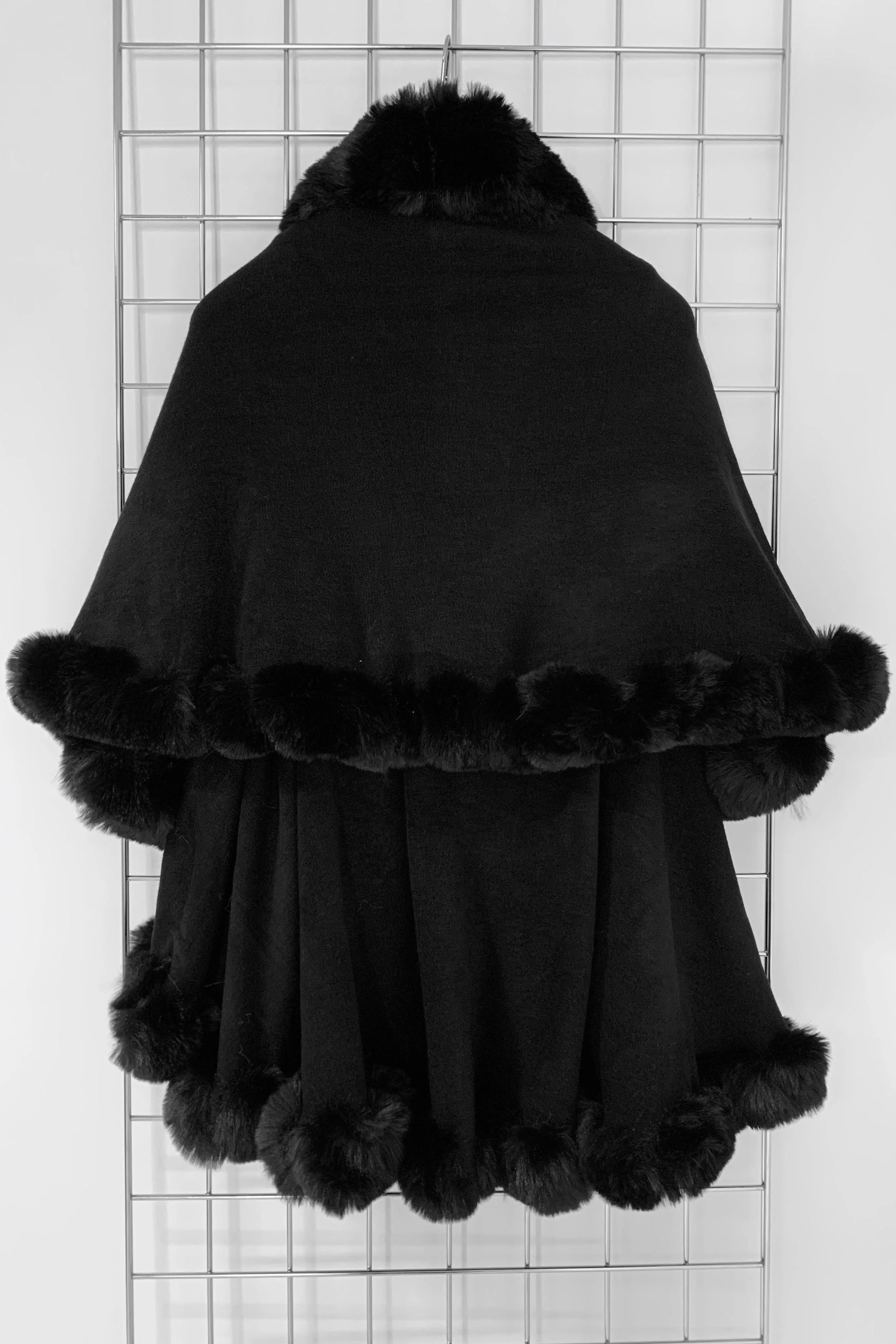 Khleo Black Faux Fur Double Layer Cape