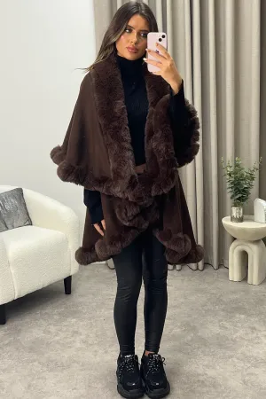 Khleo Brown Faux Fur Double Layer Cape