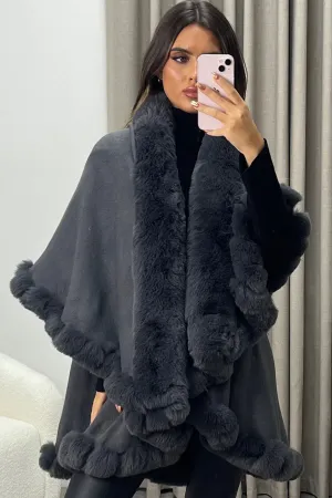 Khleo Grey Faux Fur Double Layer Cape
