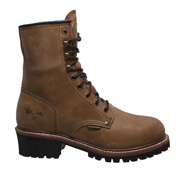 Men's 9" Waterproof Logger Brown Leather Boots