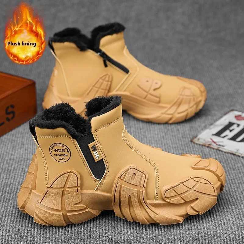 Men's Solid Color Tooling Fleece Lined Martin Boots