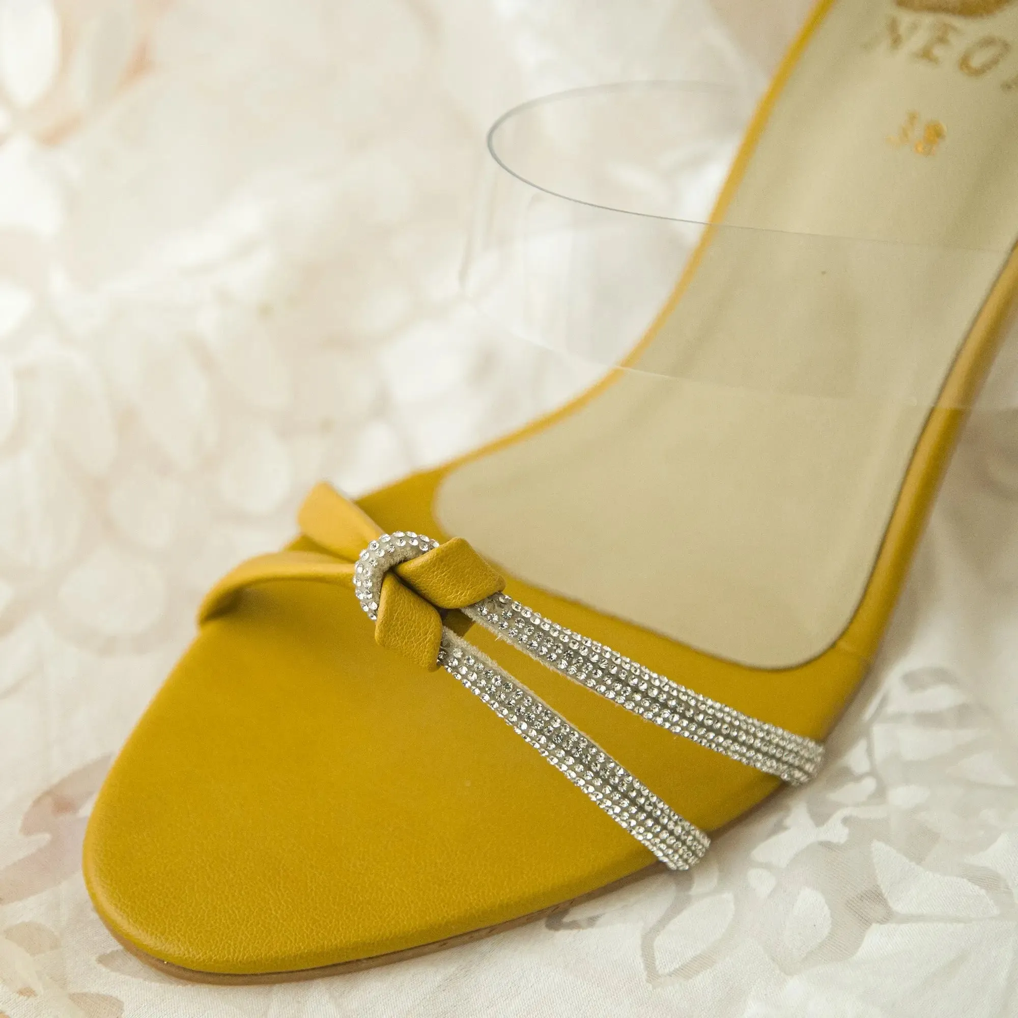 Rhinestone With Clear  Strap Sandals Yellow