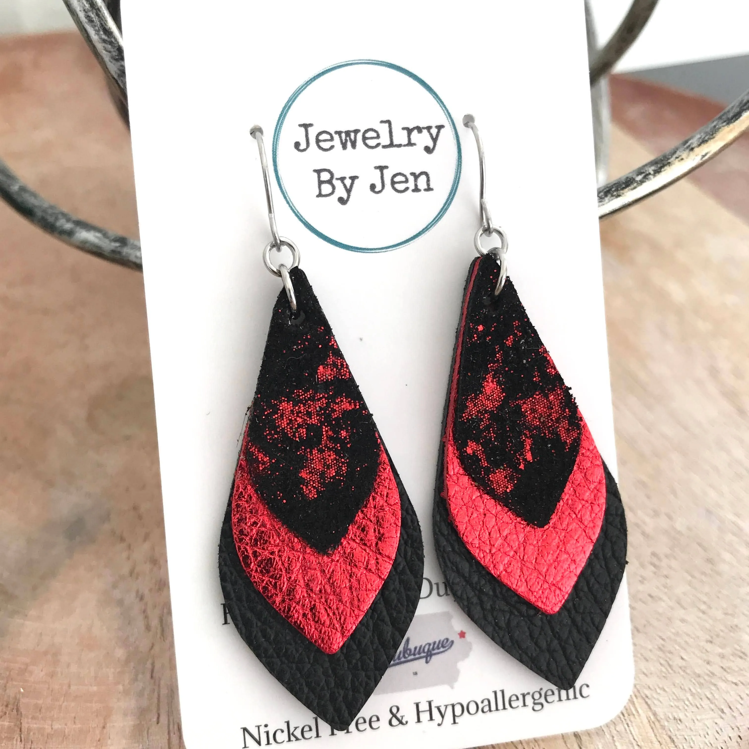 Skinny Layered Teardrop: Black & Red