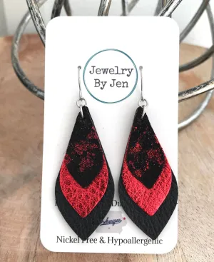 Skinny Layered Teardrop: Black & Red