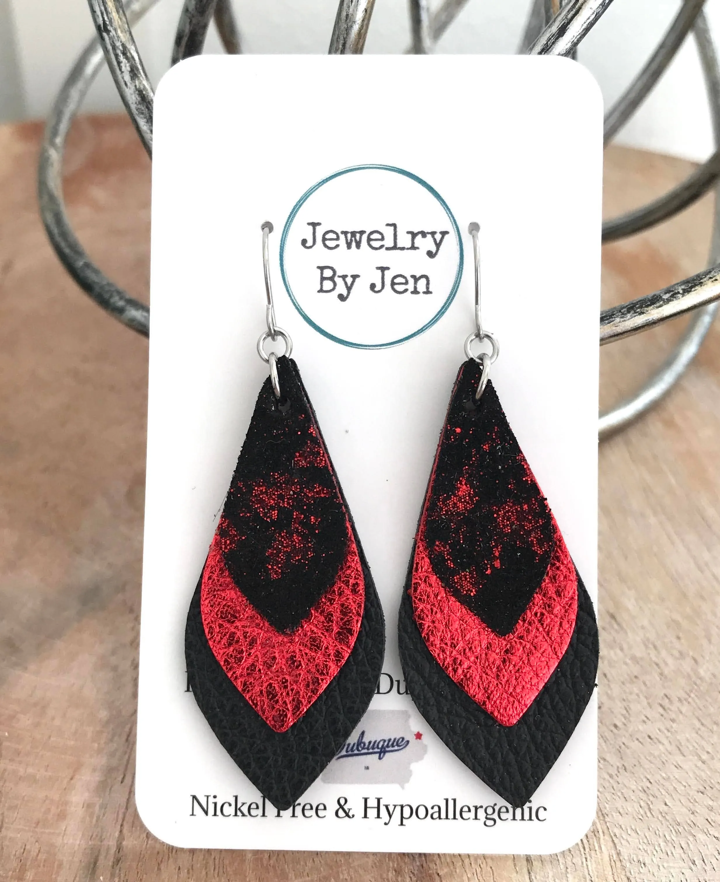 Skinny Layered Teardrop: Black & Red
